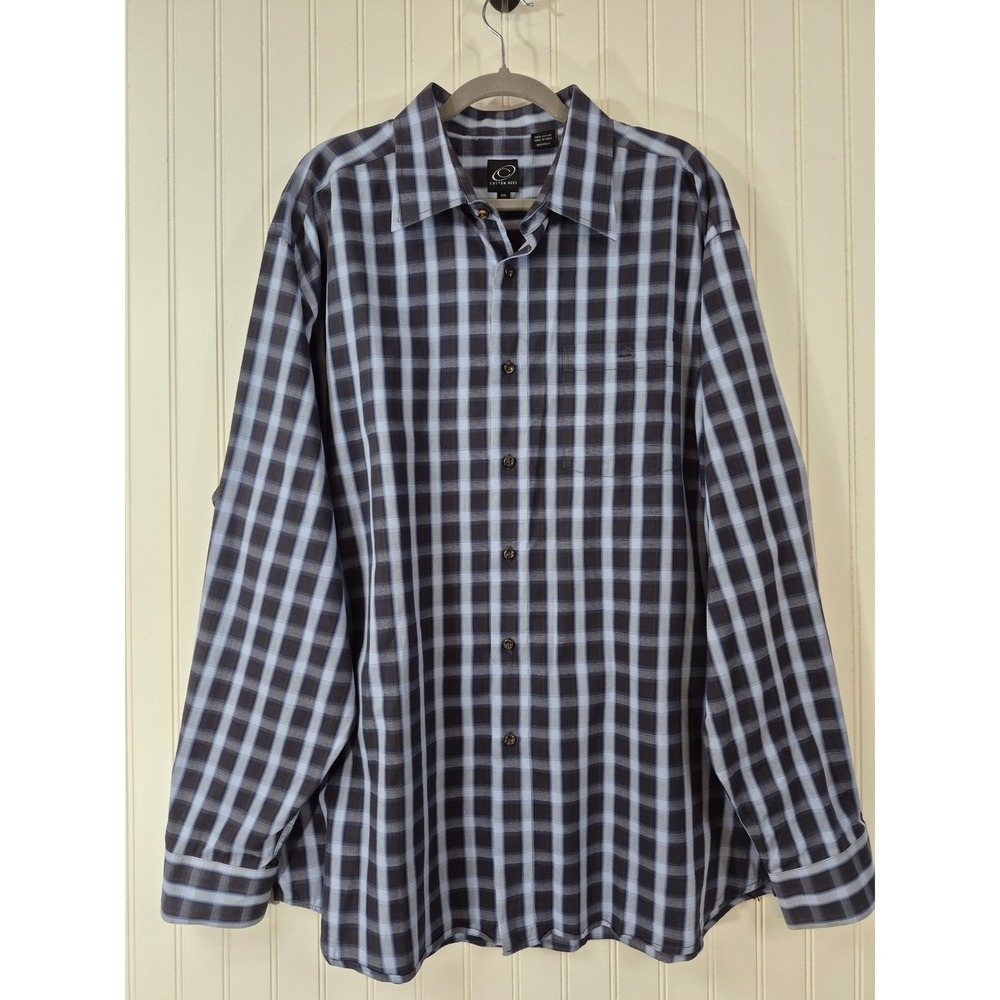NWOT Cotton Reel Mens XXL Blue Black Plaid Button Down Long Sleeve Cotton Shirt